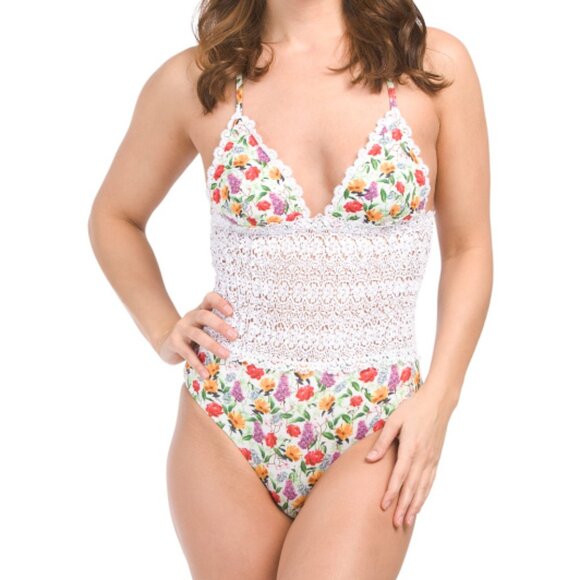 NEW CHARO RUIZ Made In Portugal Rola One-piece Swimsuit  white floral 567tn - Picture 1 of 2
